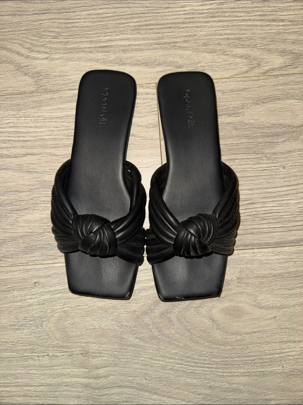 Open Edit Black Lilah Knot Slide Sandals - Size 7